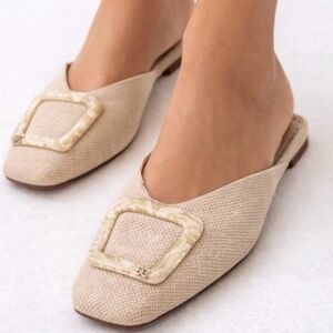 Sam Edelman Lavina Sz 10.5 Mule Flats Decorative Buckle Color Natural Beige